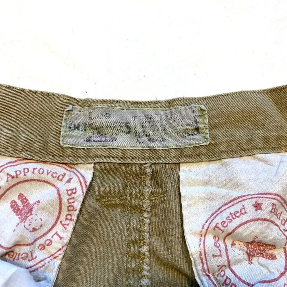 Vintage Lee Dungarees Cargo Shorts Mens 32x11 Longer‎ Length Heavyweight Khaki
